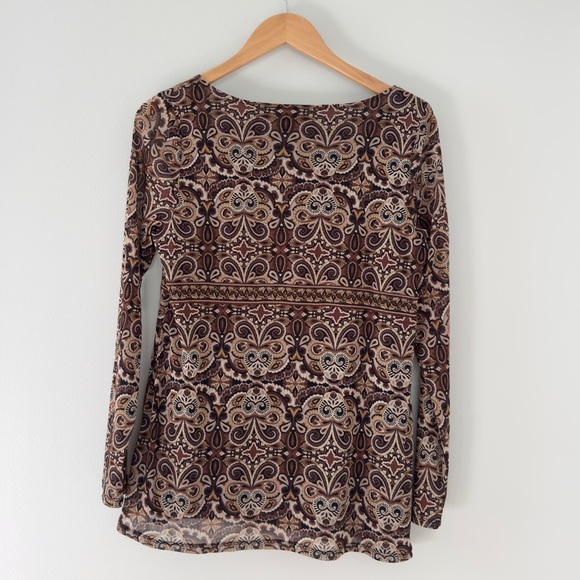 Axcess Brown Paisley Long Sheer Sleeve Top - Picture 8 of 10